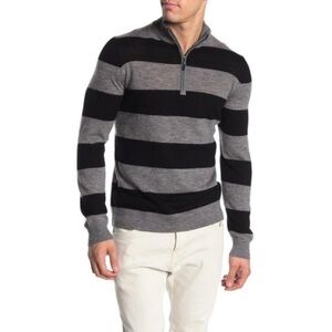 Ply Cashmere Striped Zip Up Sweater Large Grey Blue Black